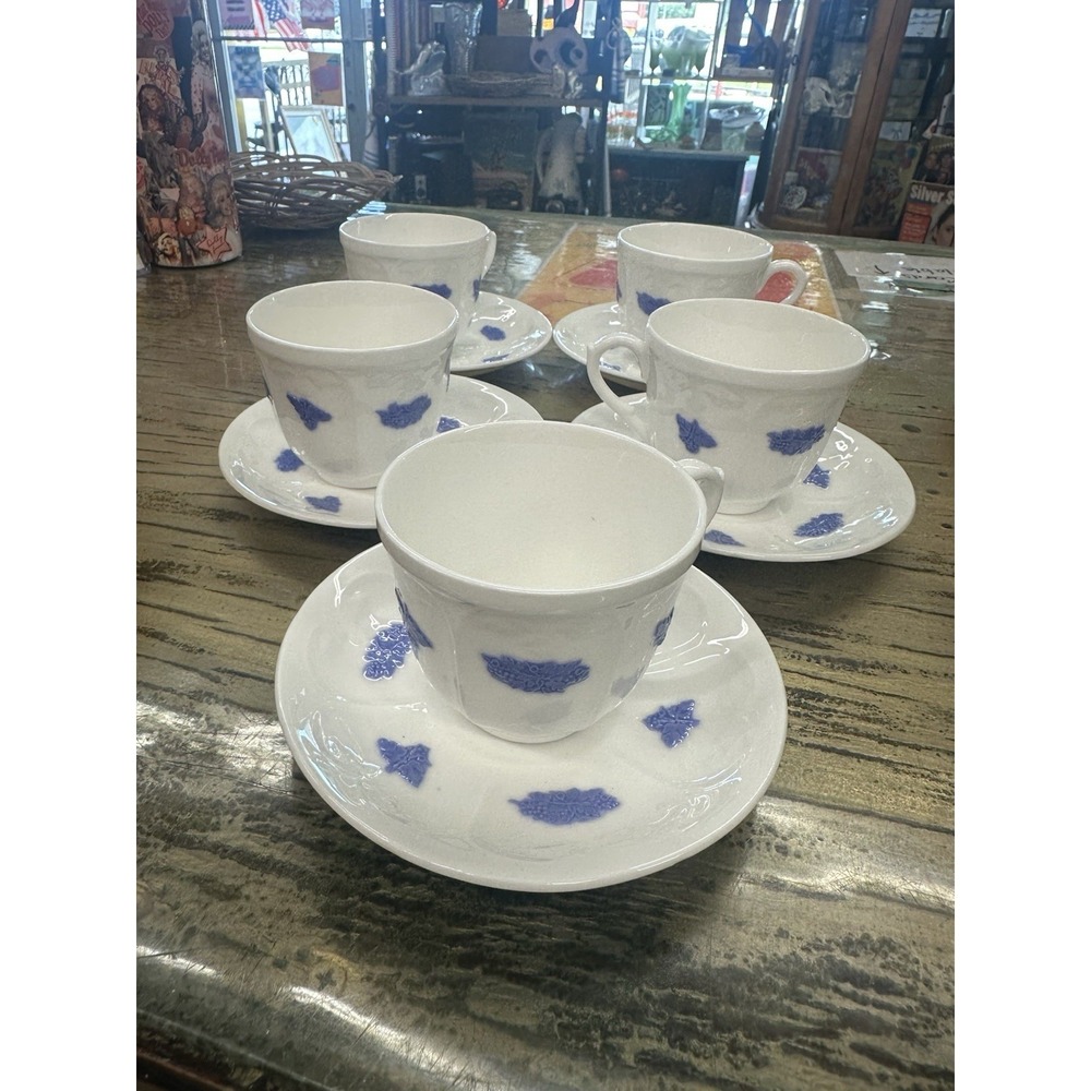 Vintage Gustavsberg Bla Blom (Blue Flower) Teacup & Plate, Sweden Set of 5